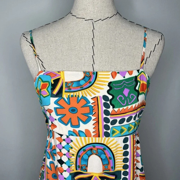 Paper Heart Anthropologie Aztec Sunrise Maxi Long Hi Lo Dress Ruffle Sz M - Picture 2 of 15